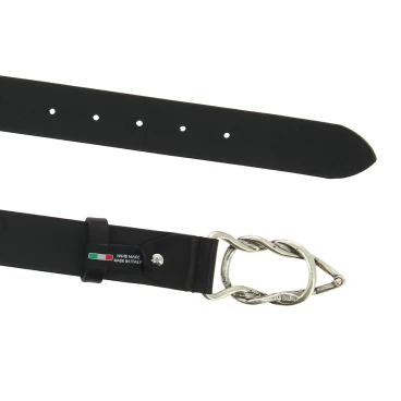 Black bull leather belt with casual metal buckle