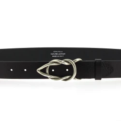 Cintura in pelle di toro nera con fibbia casual in metallo
