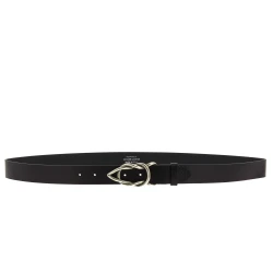 Cintura in pelle di toro nera con fibbia casual in metallo