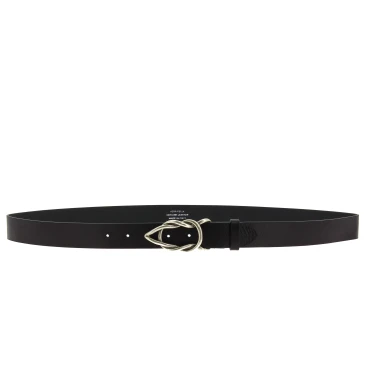 Black bull leather belt with casual metal buckle