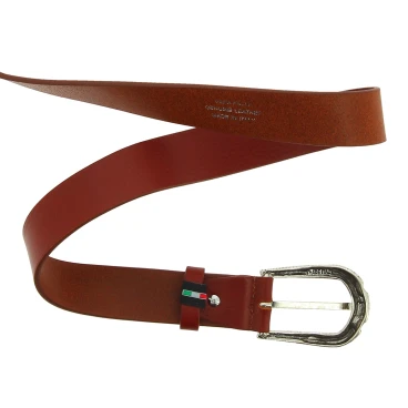 Brown leather belt with metal scaled buckle