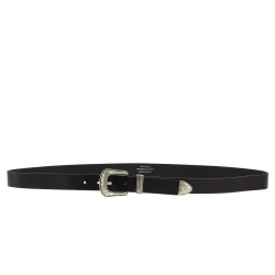 Ceinture en cuir noir avec boucle et pointe en métal gravé
