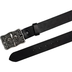 Ceinture en cuir noir avec boucle fleur de lys florentine
