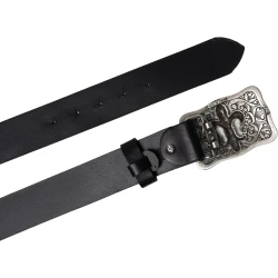 Ceinture en cuir noir avec boucle fleur de lys florentine