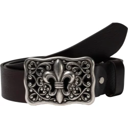 Handcrafted dark brown leather belt with Florentine lily buckle