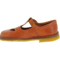 Women's brown leather low top t-strap shoes handmade in Italy
