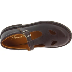 Women's dark brown leather low top t-strap shoes handmade in Italy