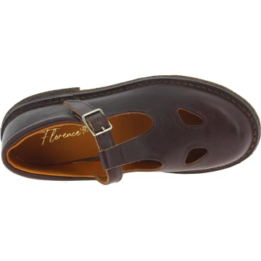 Women's dark brown leather low top t-strap shoes handmade in Italy