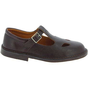 Women's dark brown leather low top t-strap shoes handmade in Italy