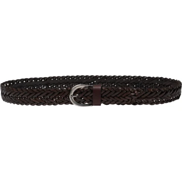 Ceinture tissée à la main en cuir au tannage végétal marron foncé