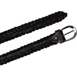 Handgewebter Gürtel aus dunkelbraunem, pflanzlich gegerbtem Leder