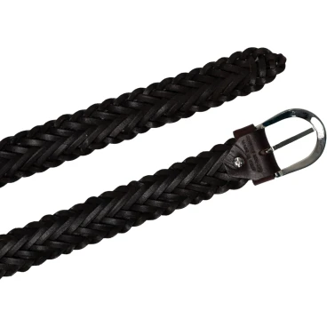 Cinturón tejido a mano en piel de curtido vegetal marrón oscuro