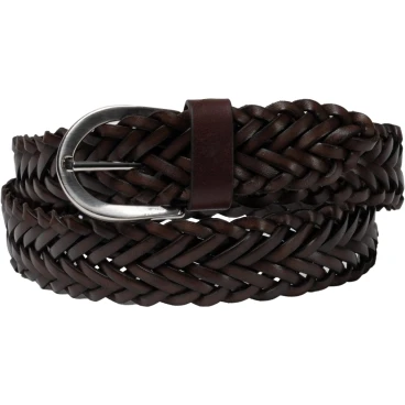 Hand woven belt in dark brown vegetable tanned leather