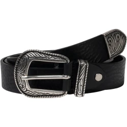 Schwarzer western Ledergürtel Damen mit Metallschnalle
