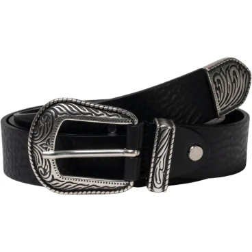 Ceinture en cuir noir pour femme avec boucle western