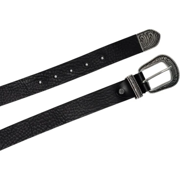 Ceinture en cuir noir pour femme avec boucle western