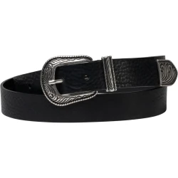 Black leather western belt for women with metal buckle and tip
