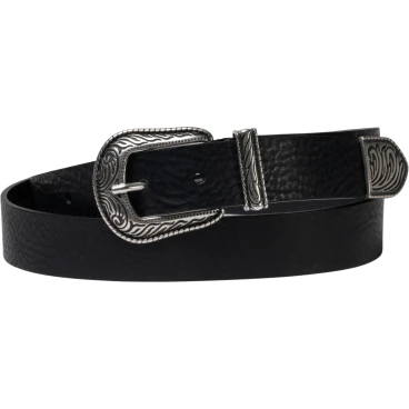 Schwarzer western Ledergürtel Damen mit Metallschnalle