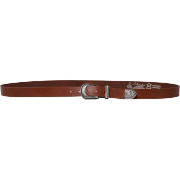 Tan leather western belt for women with metal buckle and tip