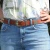 Tan leather western belt for women with metal buckle and tip