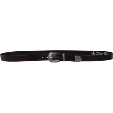 Dark brown leather western belt for women with metal buckle and tip