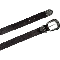 Cintura western donna in pelle marrone con puntale in metallo inciso
