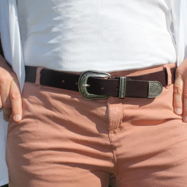 Western brauner Ledergürtel für Damen mit Metallschnalle