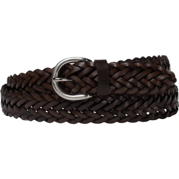 Hand woven belt in dark brown vegetable tanned leather
