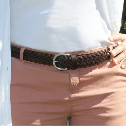Ceinture tissée à la main en cuir au tannage végétal marron foncé