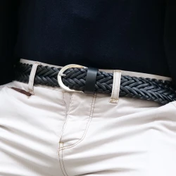 Handmade braided belt in black vegetable tanned leather