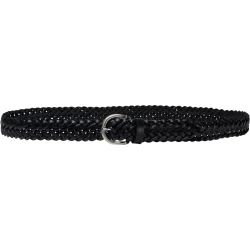 Cintura intrecciata a mano in pelle nera 3 cm