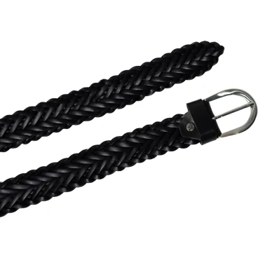 Handmade unisex braided belt in black vegetable tanned leather