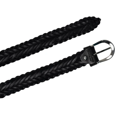 Ceinture unisexe tressée à la main en cuir noir au tannage végétal