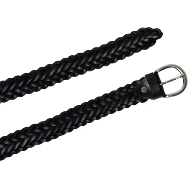 Handmade braided belt in black vegetable tanned leather