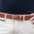 Handmade tan leather belt with metal buckle and loop