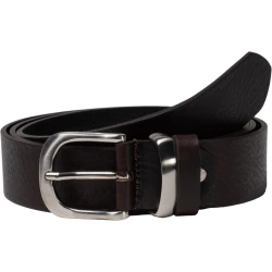 Handmade dark brown leather belt with metal buckle and loop