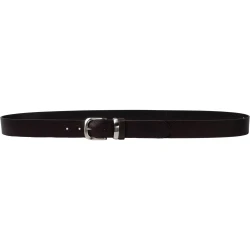 Handmade dark brown leather belt with metal buckle and loop