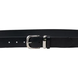 Handmade black leather belt with metal buckle and loop