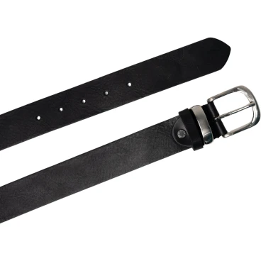 Handgefertigter Ledergürtel schwarz mit Metallschnalle und Schlaufe