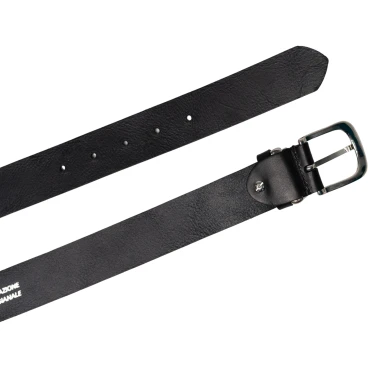 Handmade black leather belt with metal buckle and loop