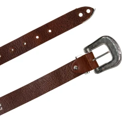 Cinturón wester de cuero para mujer con hebilla de metal grabada