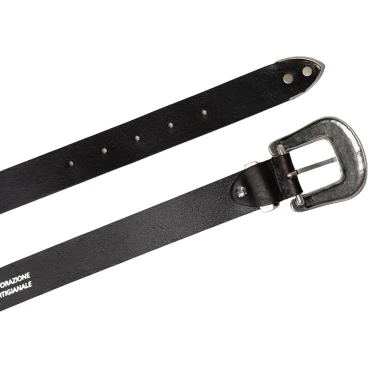 Dark brown leather western belt for women with metal buckle engraved