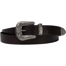 Ceinture western en cuir marron foncé pour femme avec boucle gravé