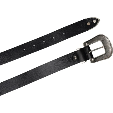 Cinturón wester de cuero negro para mujer con hebilla de metal