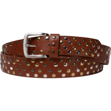 Cinturón de piel hecho a mano con tachuelas metálicas redondas