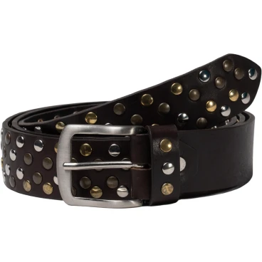 Ceinture en cuir marron foncé avec clous métalliques ronds
