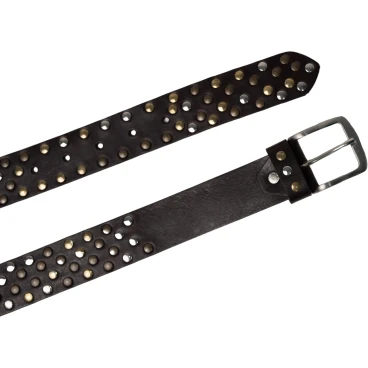 Handmade metal studded leather belt dark brown color unisex