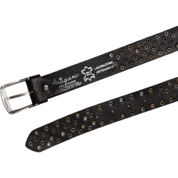 Cintura borchiata in pelle marrone scuro di 3,5 cm unisex