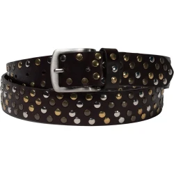 Ceinture en cuir marron foncé avec clous métalliques ronds