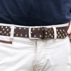 Handmade metal studded leather belt dark brown color unisex